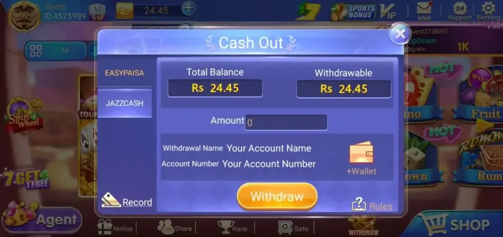 3patti room game withdraw