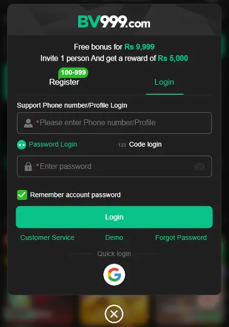 BV999 Game Login
