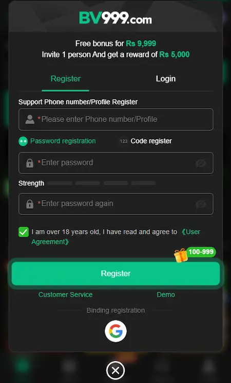 BV999 Game Registration