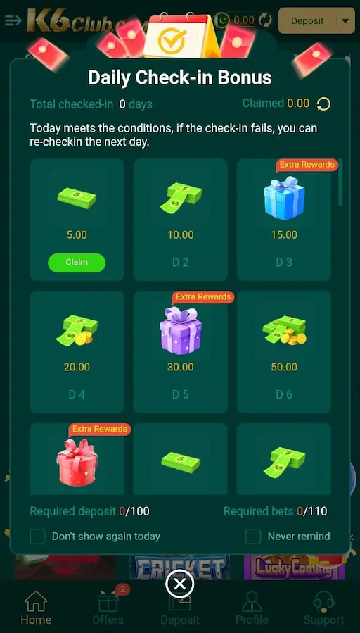 K6 Club Rewards & Bonus