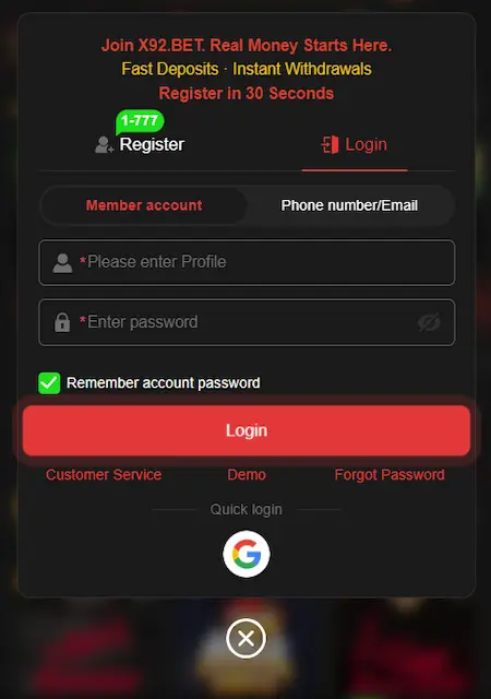 X92 Game Login